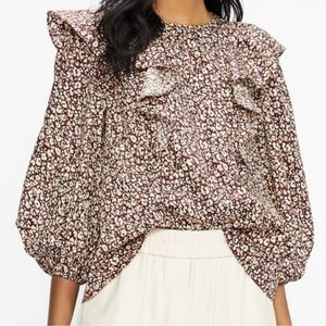 Ted Baker Cottagecore Romantic Sanjaa Frill Balloon Sleeve Top - Size 2 US 6